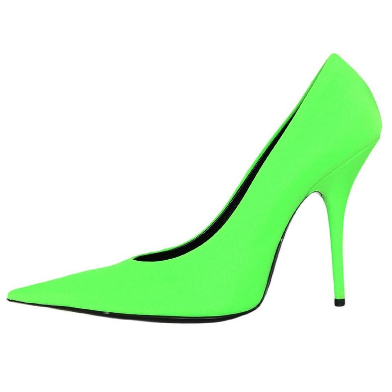 Balenciaga Neon Green Spandex Extreme Pointed Toe Knife Pumps sz 38.5 rt.  $695 For Sale at 1stDibs | neon green pumps, balenciaga neon green heels, balenciaga  neon green pumps