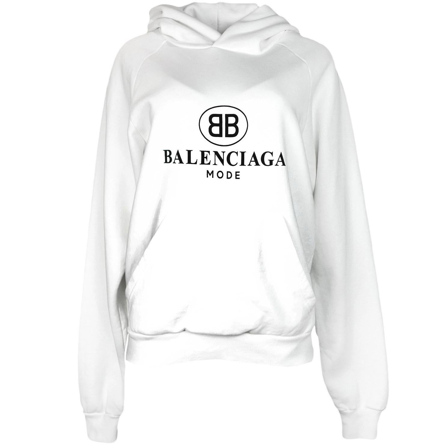 Balenciaga Unisex White BB Mode Hooded Sweatshirt For Sale at 1stDibs
