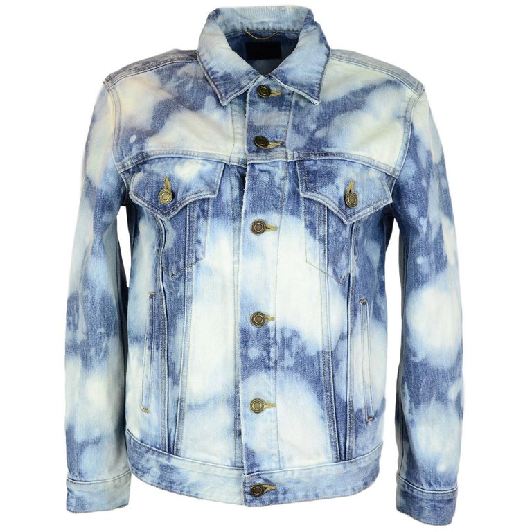 Saint Laurent Blue Denim Bleach Dye Punk Jean Jacket sz XS rt. $1,490 ...