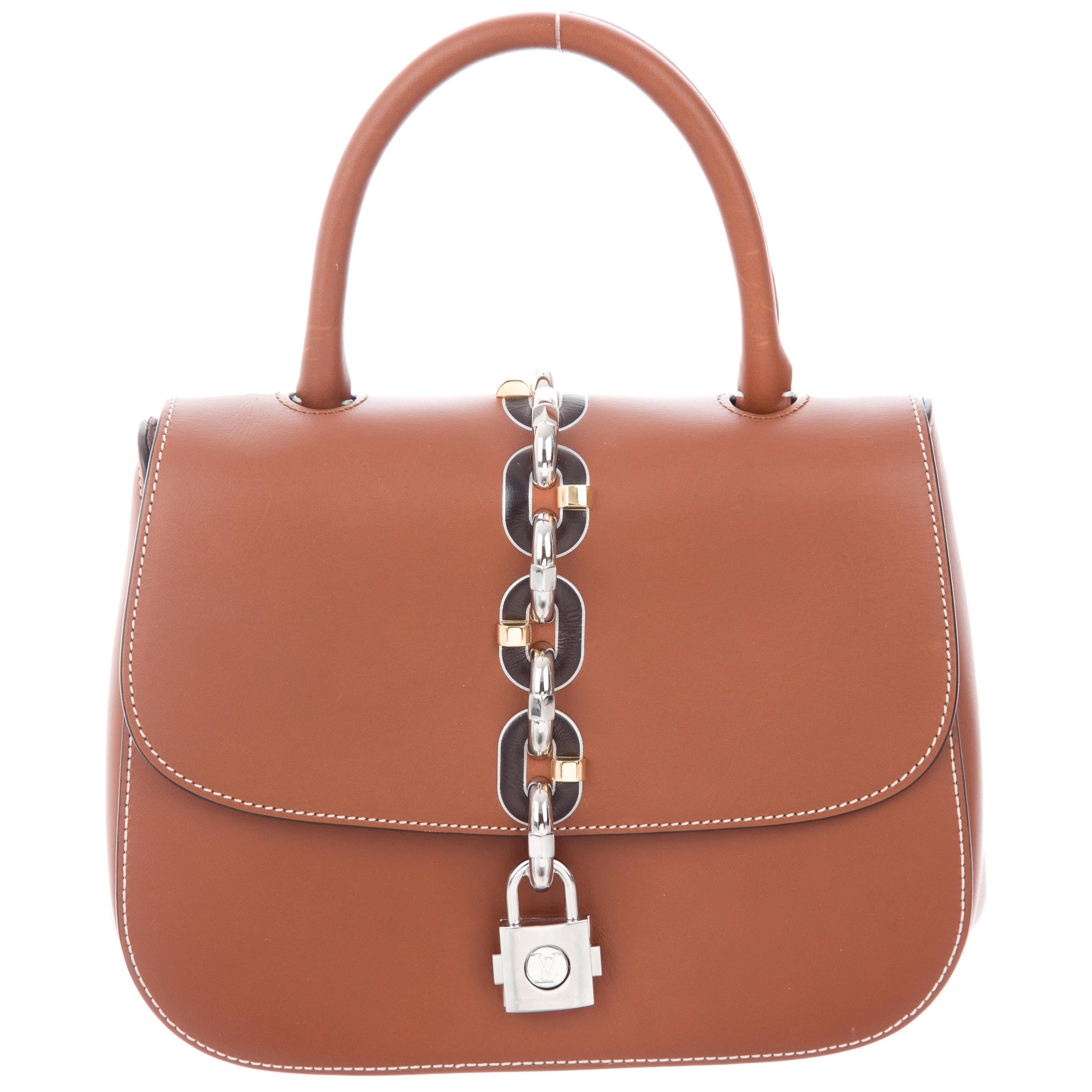 Louis Vuitton New Cognac Leather Kelly Style Top Handle Satchel Evening Flap Bag