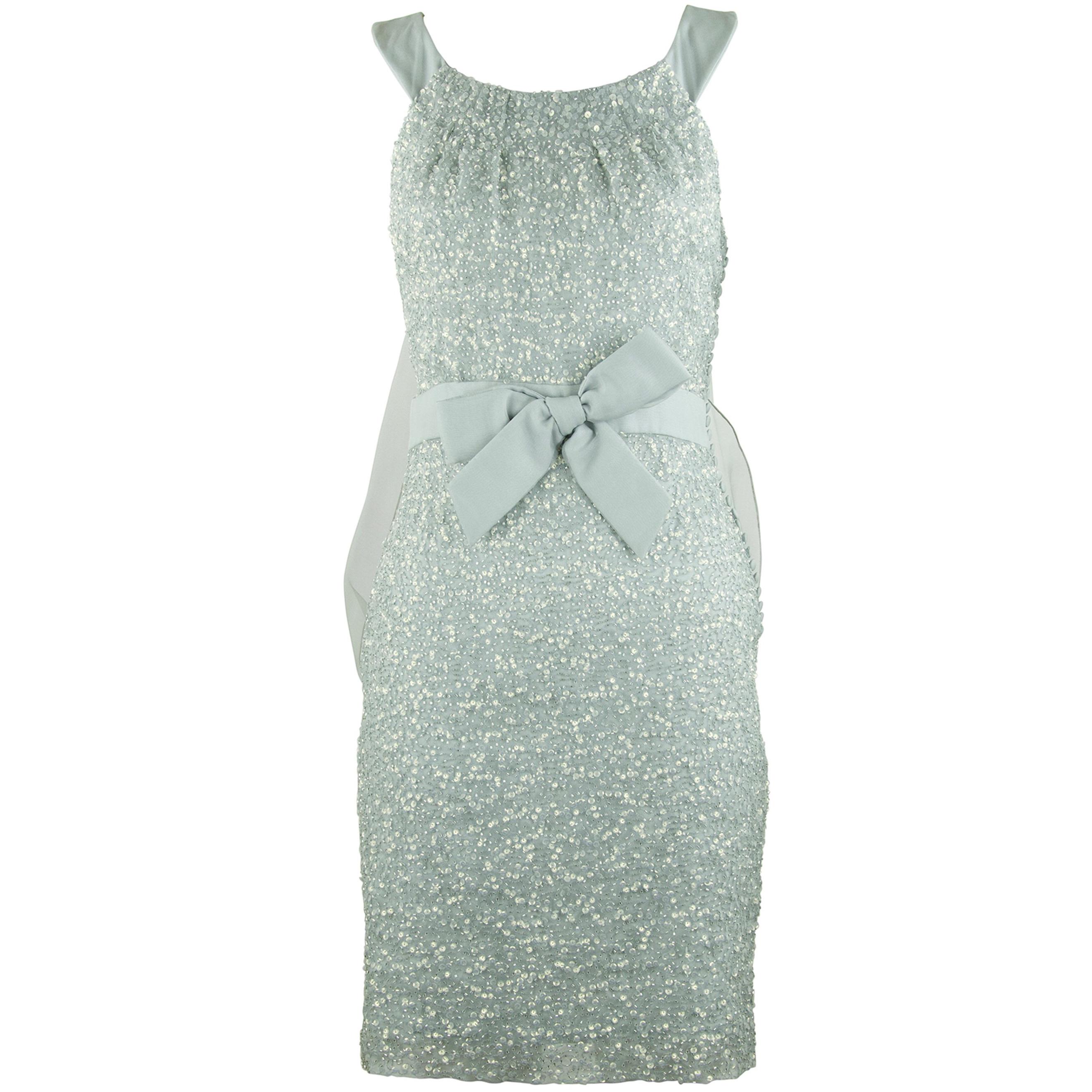 Christian Dior Silver Sequin Dress with Bows - Size FR 32 For Sale