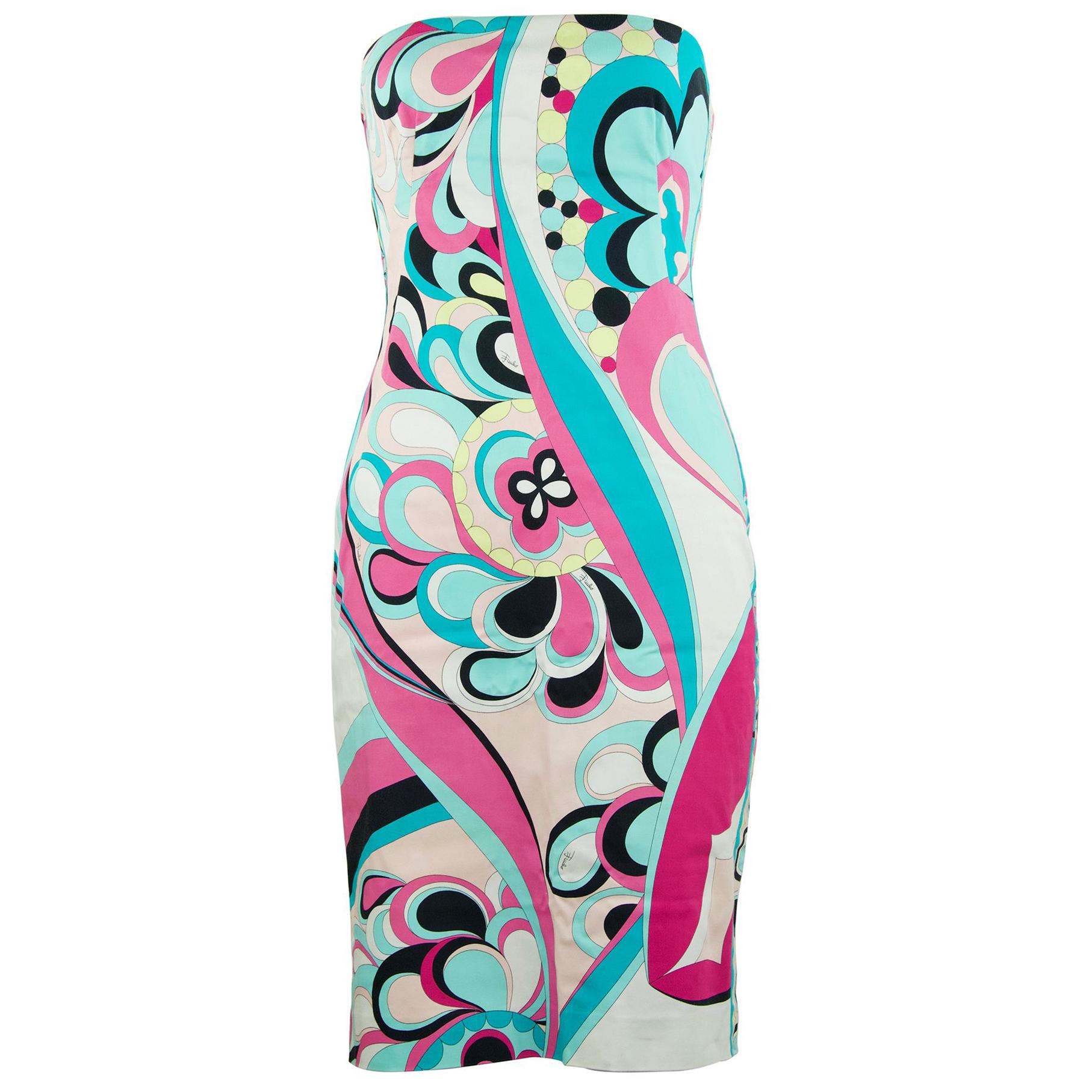 Pucci Multicolored Printed Strapless Dress - Size 6 For Sale