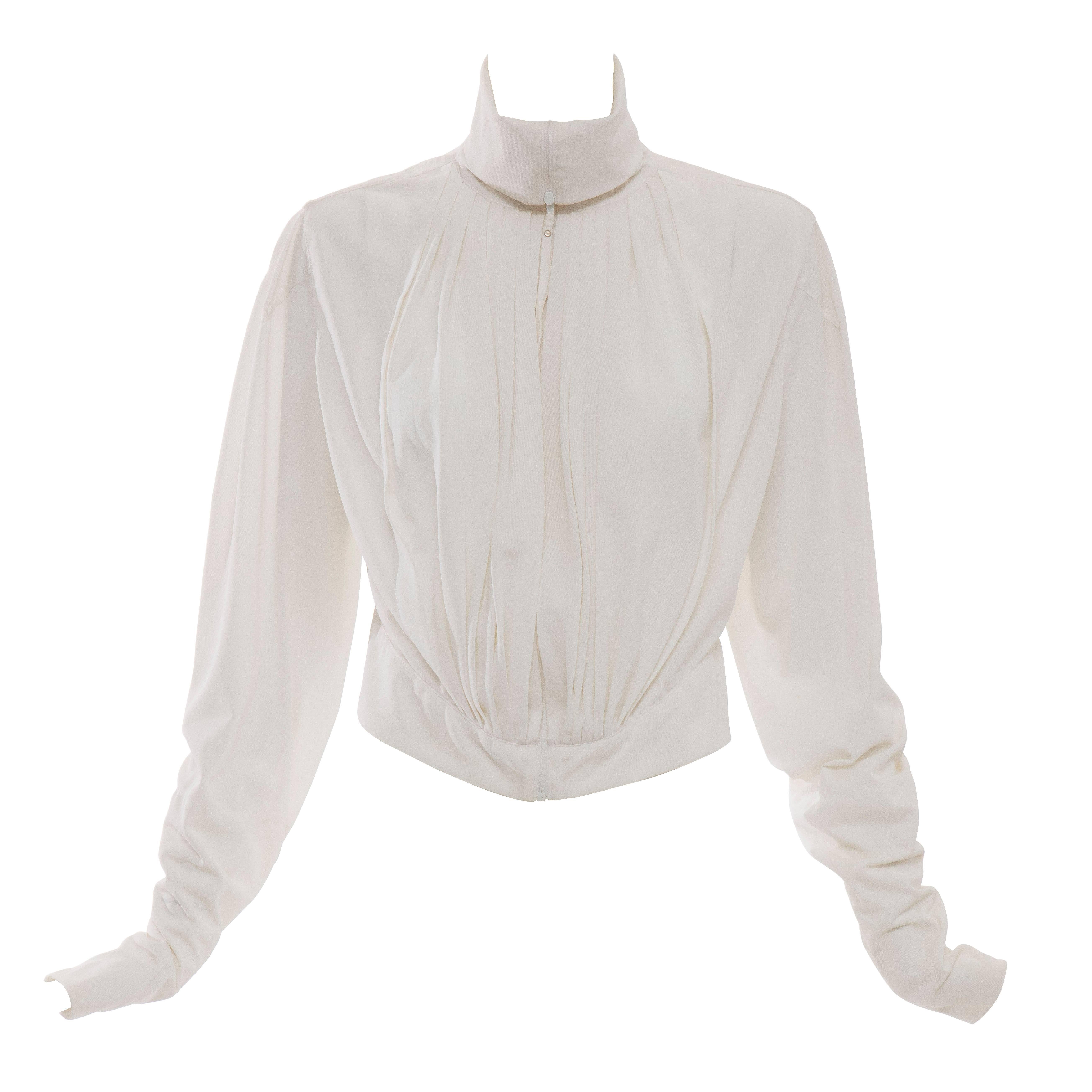 Jean Paul Gaultier White Nylon Zip Front Jacket, Circa 1990s For Sale