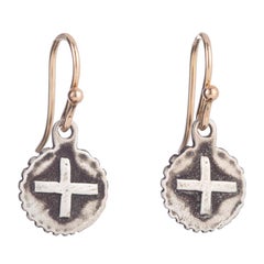 Signature Small Sterling and Gold Cross Coin Earrings