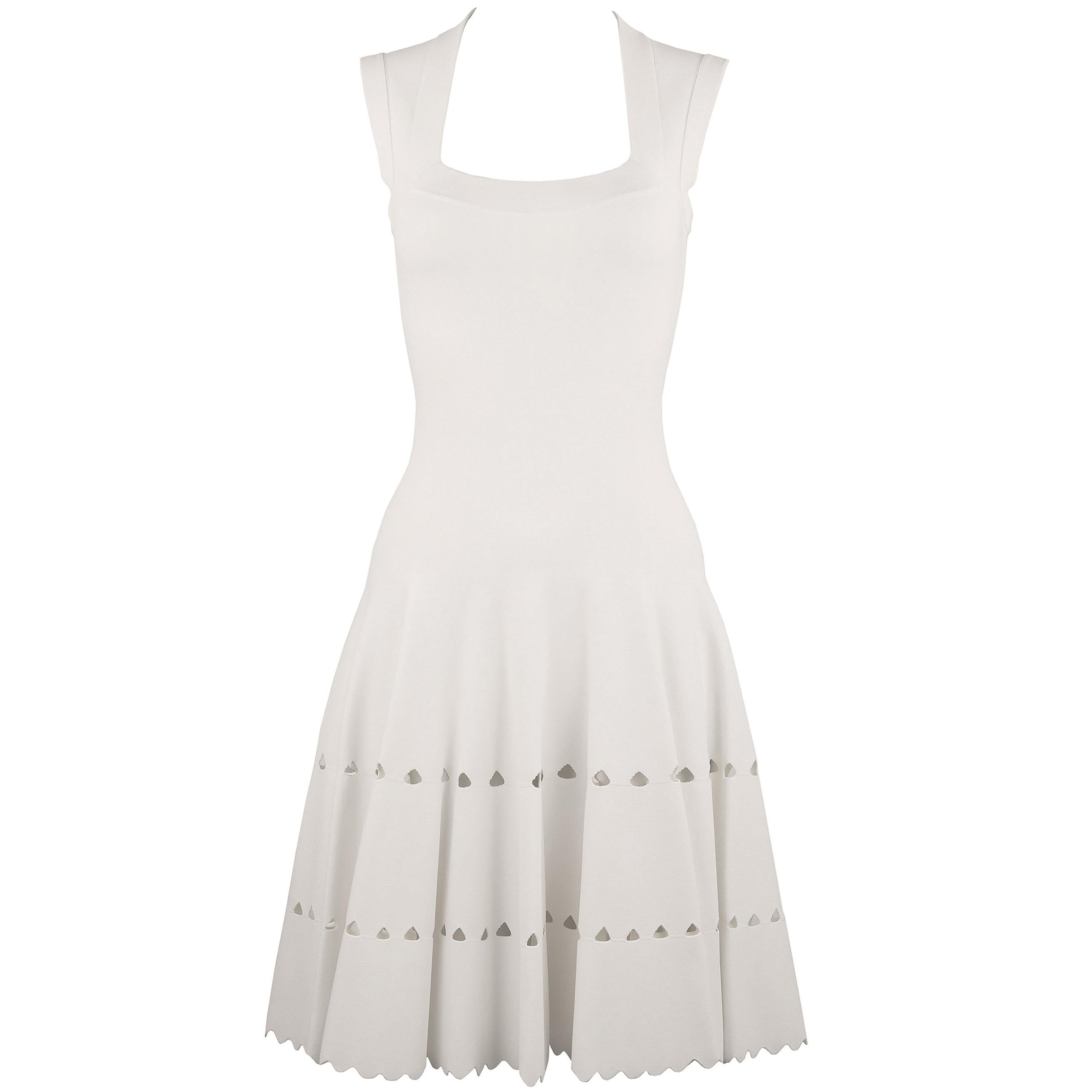 Alaia White Laser Cut Fit & Flare Dress For Sale