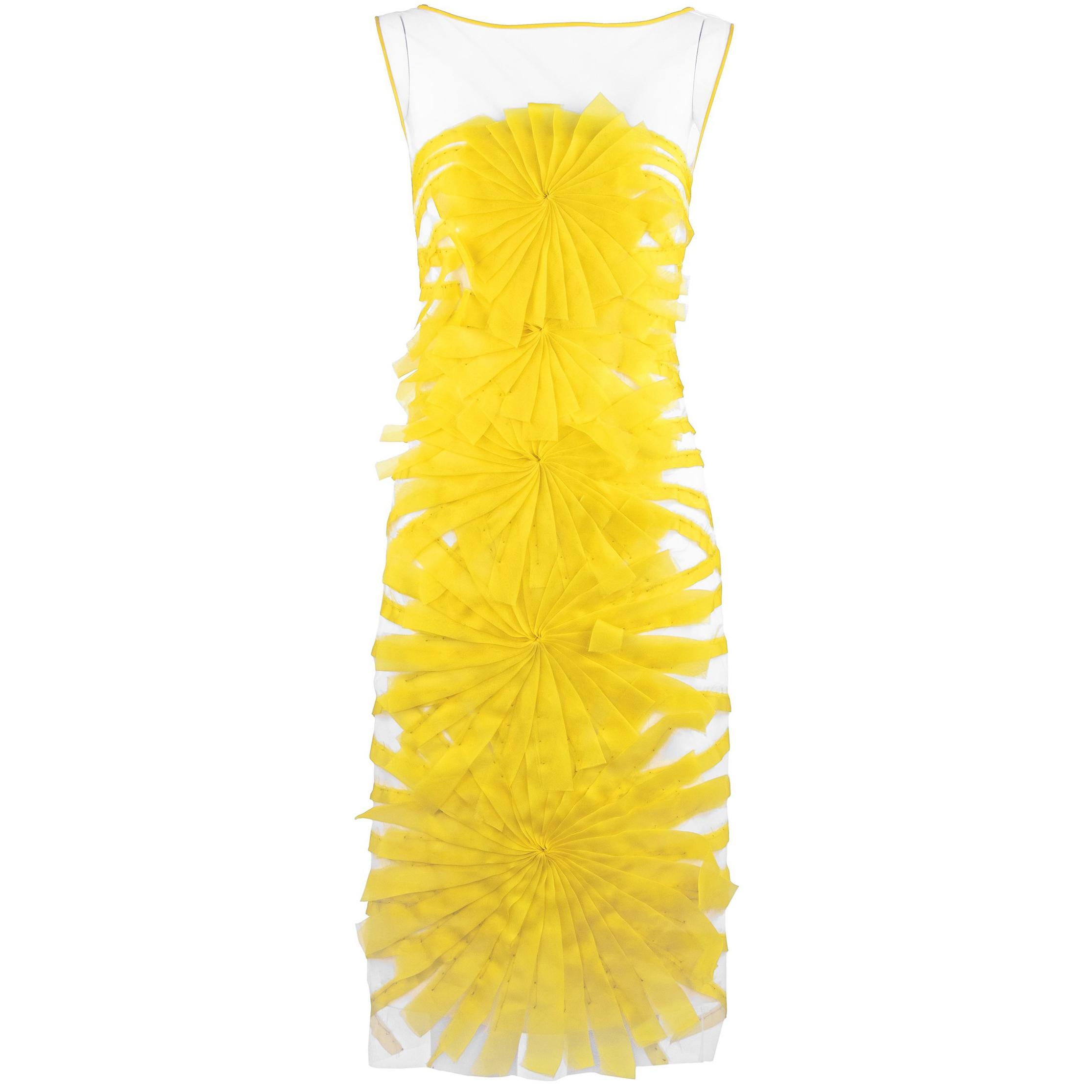 Angel Sanchez Sheer & Yellow Organza Dress - Size 2 For Sale
