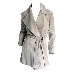 Tom Ford For Gucci 1990s Suede Leather Stone Khaki Belted Spy Trench Coat Jacket