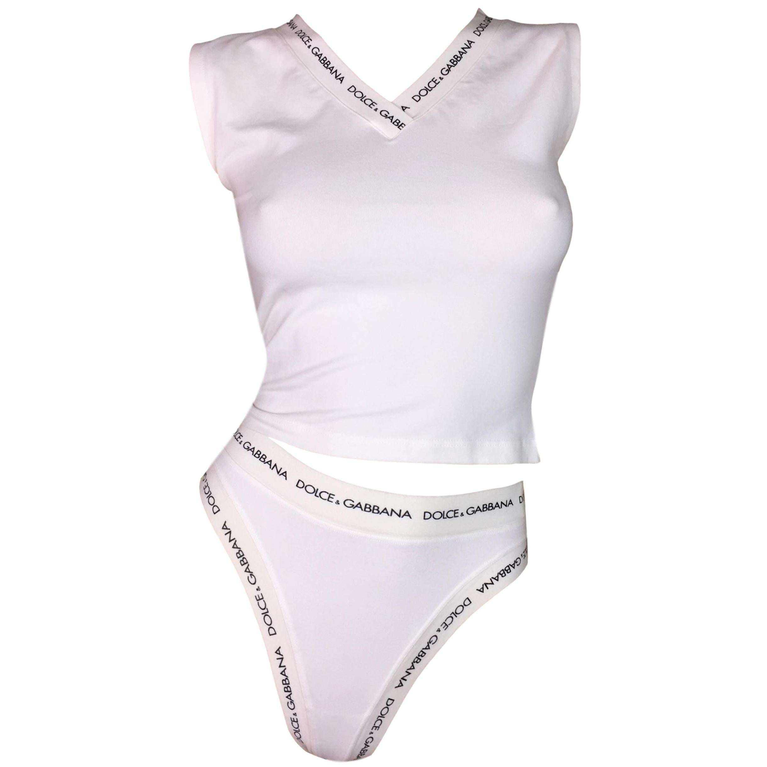 Dolce & Gabbana Monogram White Crop Top and High Waist Panties, 1990s 