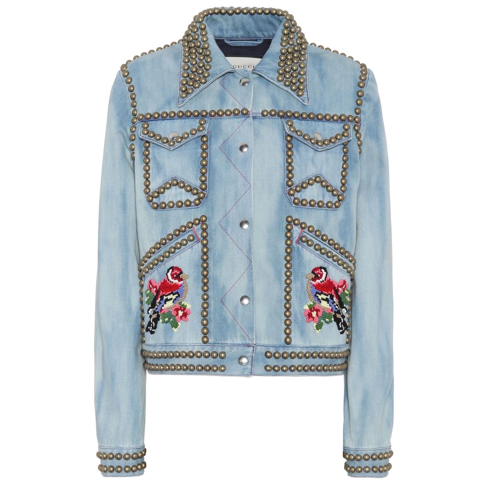 Gucci Embroidered Studded Denim Jacket For Sale at 1stDibs | gucci studded denim  jacket, gucci studded jacket, gucci embroidered denim