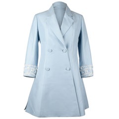 Christian Dior Coat Baby Blue 3/4 Sleeve White Beaded Cuffs 38 / 6
