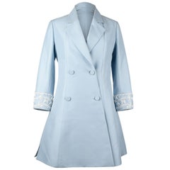 Christian Dior Coat Baby Blue 3/4 Sleeve White Beaded Cuffs 38 / 6 