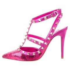 Valentino NEW Hot Fuchsia Leather Sequin Stud Evening Pumps Heels in Box