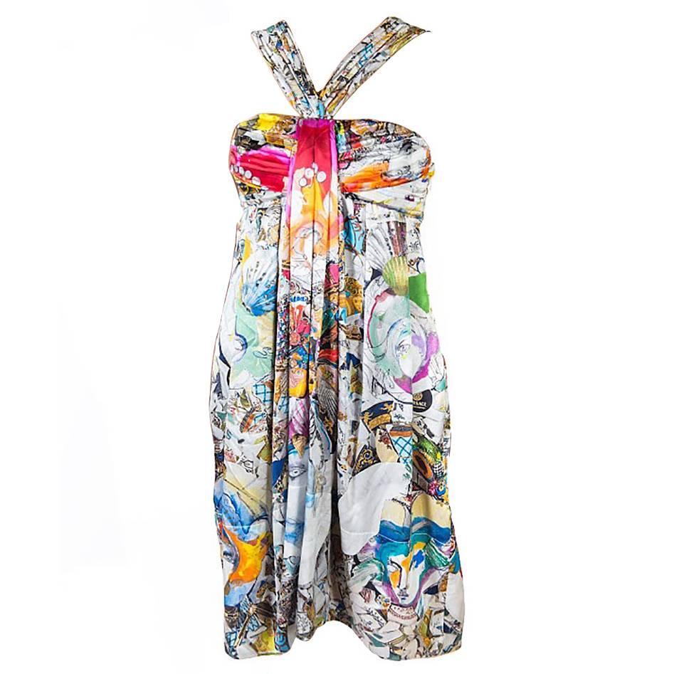 New VERSACE Julie Verhoeven Print Silk Dress 38 - 2 For Sale
