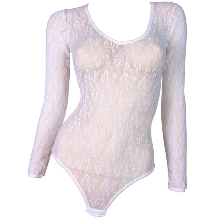 NWT 1990's Christian Dior Sheer White Mesh Lace Monogram ...