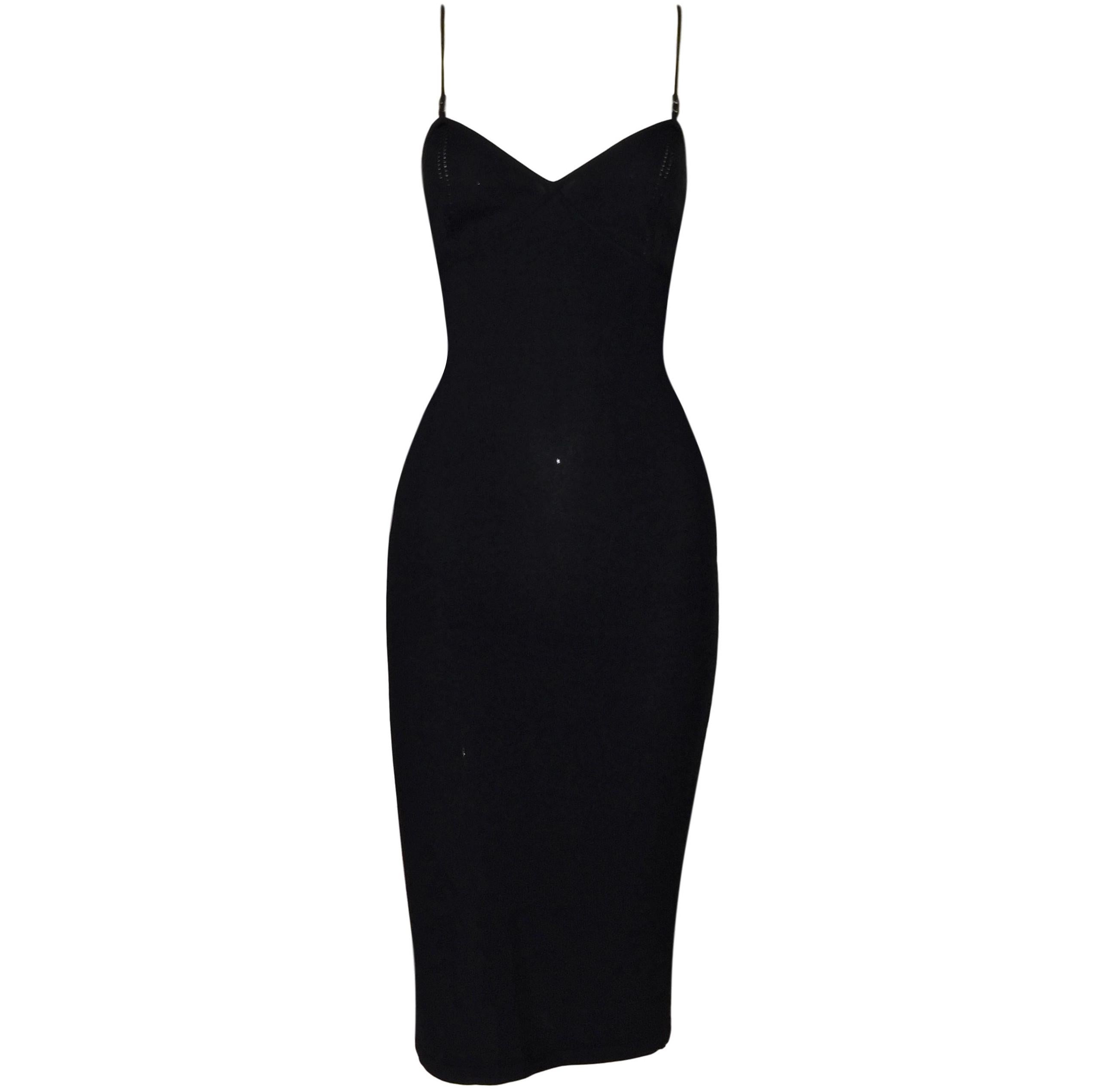 1999 Gucci by Tom Ford Black Plunging Knit Bodycon Dress