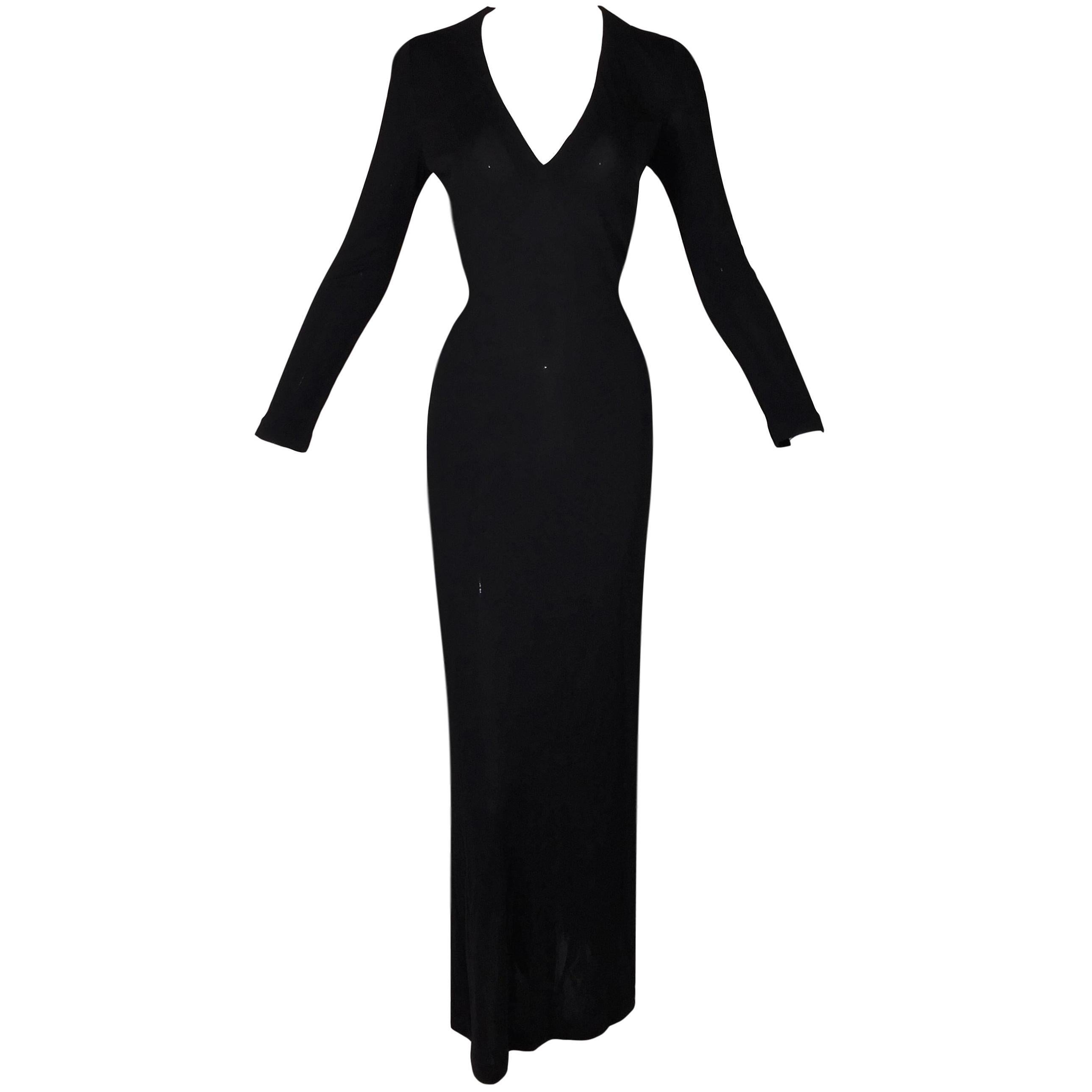 Gucci by Tom Ford Plunging Black L / S Gown Dress, 1996 