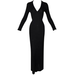 Gucci by Tom Ford Plunging Black L / S Gown Dress, 1996 