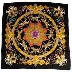 Hermes Scarf Carre Vintage Silk Rich Luna Park Signed J. Metz