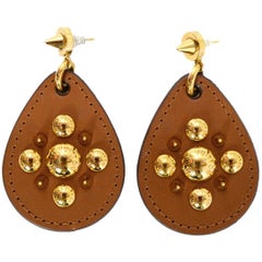 Louis Vuitton Leather Studded Hanging Pierced Earrings
