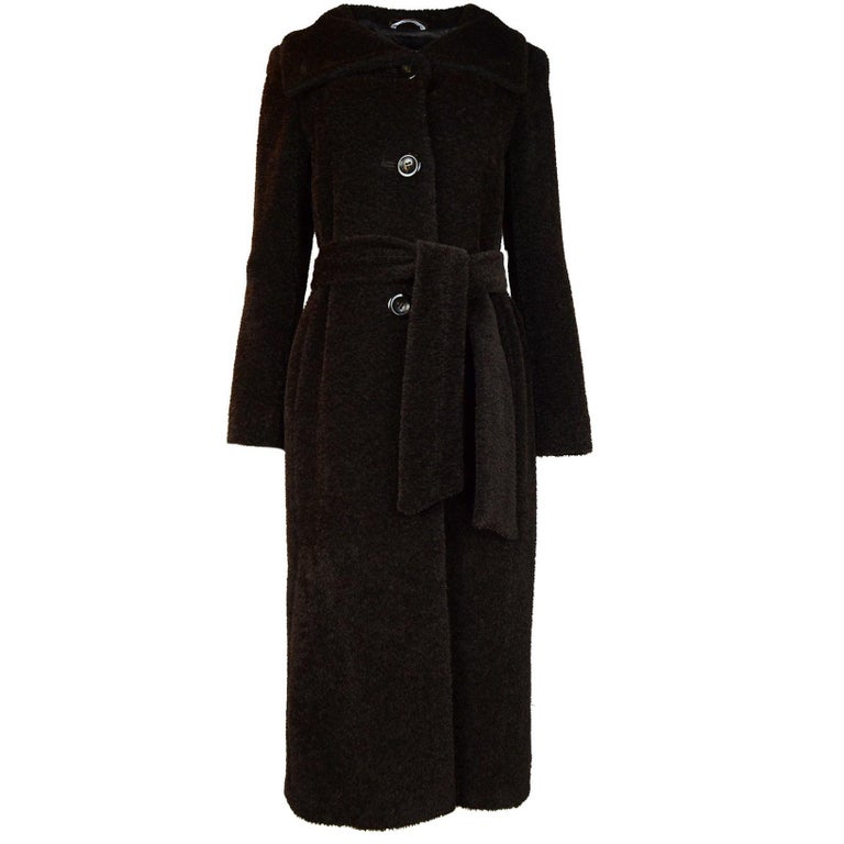 Max Mara Brown Alpaca/Wool Faux Fur Long Coat w/ Belt Sz 6 For Sale at ...