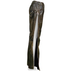 Pantalon à fermeture éclair en cuir clouté Christian Dior by John Galliano Runway:: 2001