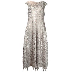Talbot Runhof Metallic Rose Gold Pink Lace Sequin Midi Dress, 2018