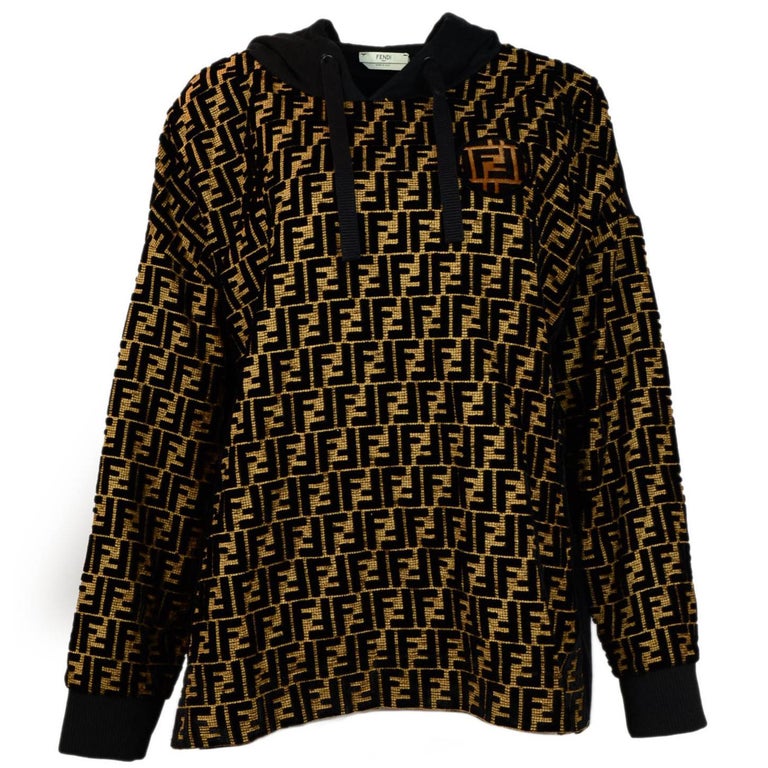 Fendi '18 SOLD OUT Velvet Logo Monogrammed Hooded Top Sweatshirt Sz 48 ...