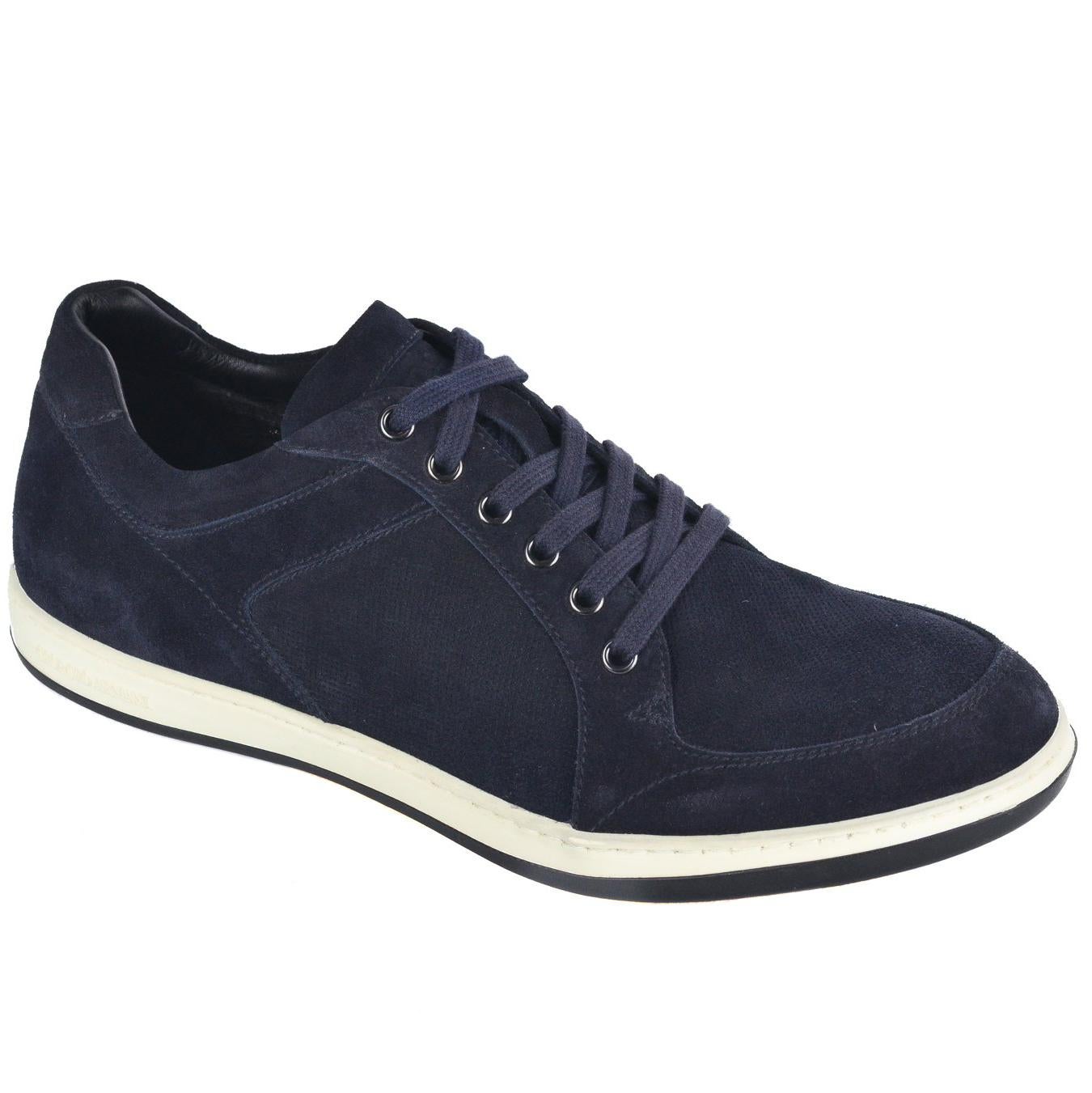 Giorgio Armani Mens Navy Blue Suede Lace Up Sneakers For Sale