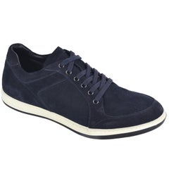 Giorgio Armani Mens Navy Blue Suede Lace Up Sneakers