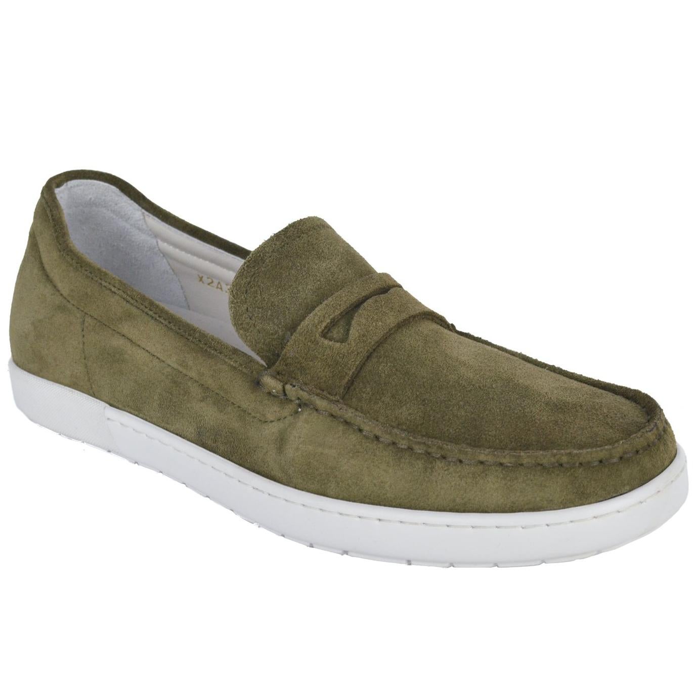 Giorgio Armani Mens Green Suede Penny Bar Loafers For Sale