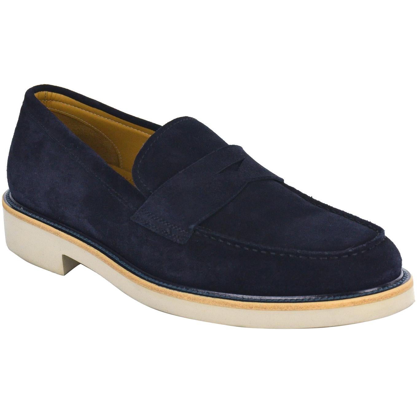 Giorgio Armani Mens Navy Suede Penny Bar Leather Loafers For Sale
