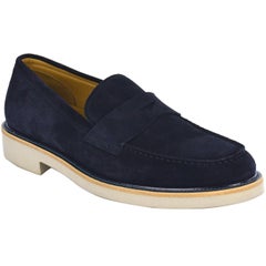 Giorgio Armani Mens Navy Suede Penny Bar Leather Loafers
