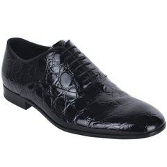 Giorgio Armani Mens Black Croc Embossed Patent Leather Derbys