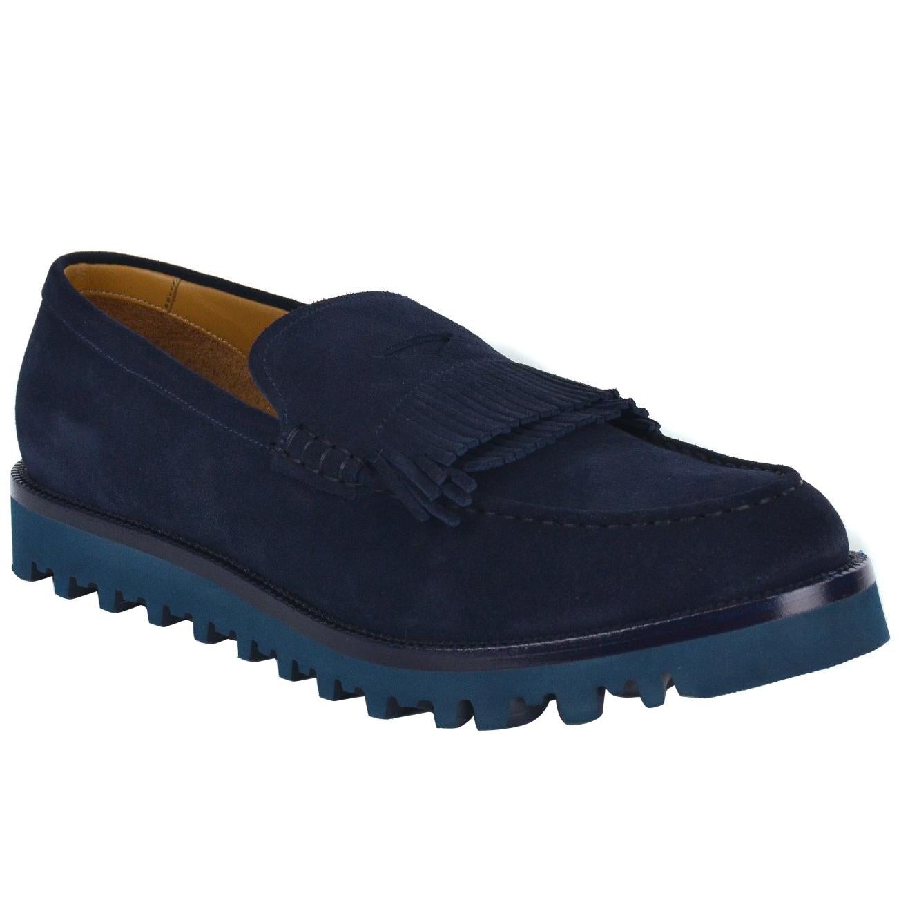 Giorgio Armani Mens Navy Suede Kiltie Platform Loafers For Sale