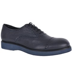 Giorgio Armani Mens Dark Grey Leather Perforated Oxfords Shoes