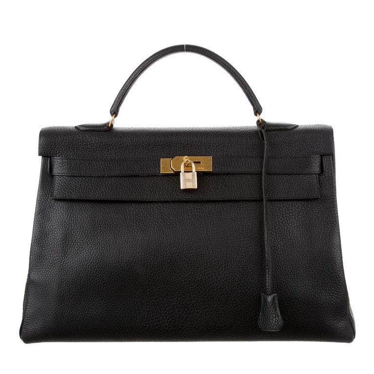 Hermes Kelly 40 Black Leather Top Handle Satchel Carryall Tote Bag 1