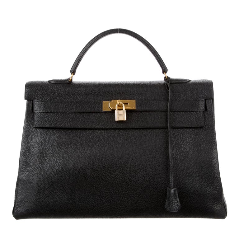 Hermes Kelly 40 Black Leather Top Handle Satchel Carryall Tote Bag at ...