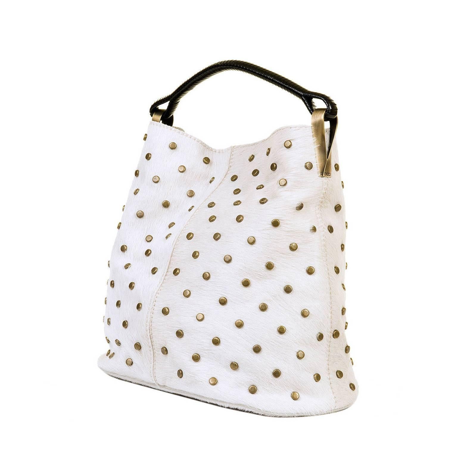 WOW ! Kenzo White-Fur Jumbo Tote, with Bronze Studwork - 'Ayoub' Collection For Sale