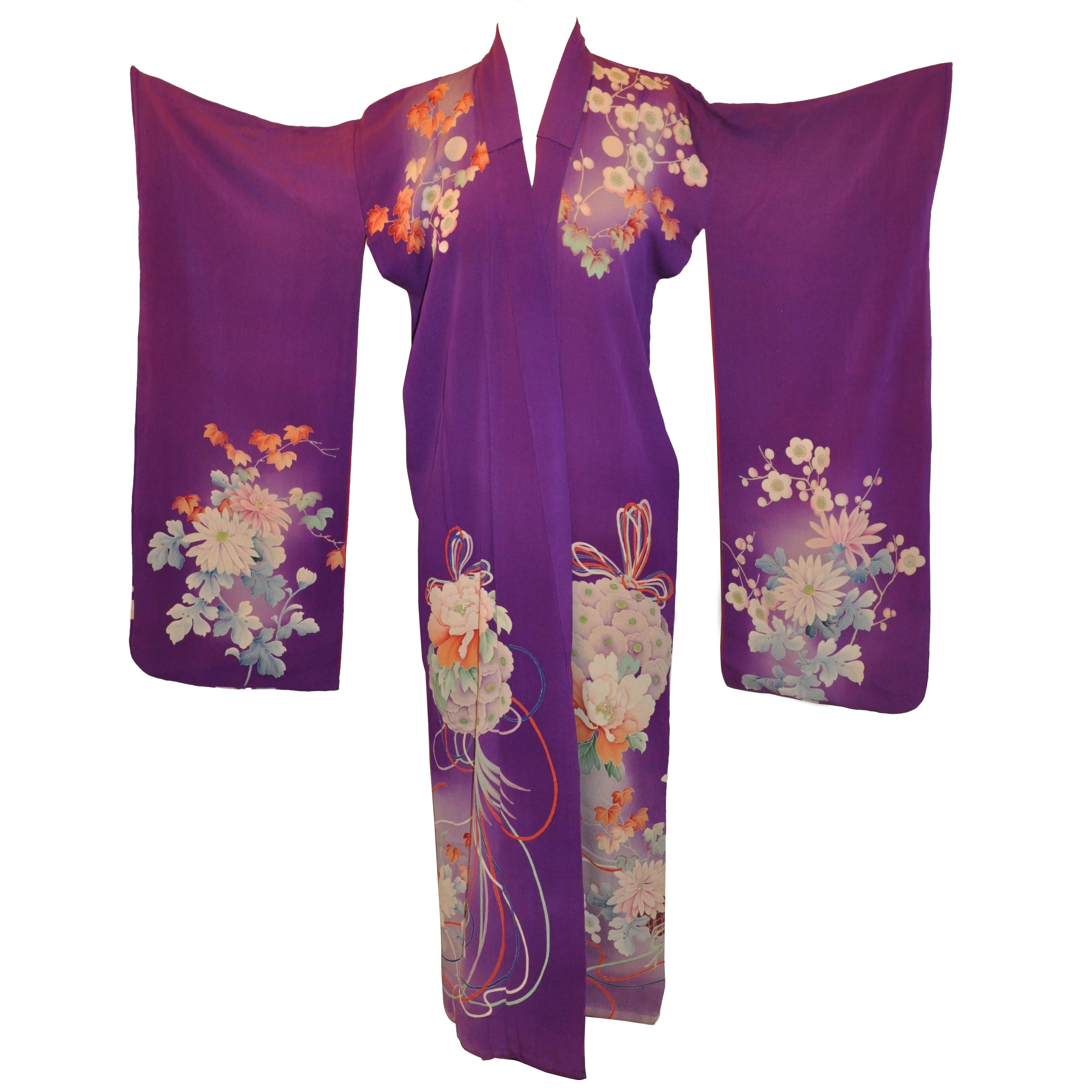 Deep Rich Violet "Festival of Florals" Japanese Silk Kimono
