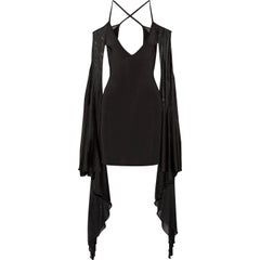  Balmain Open-Back Ruffled Stretch-Knit Mini Dress