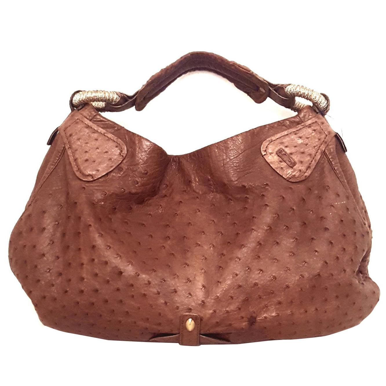 Nuti Taupe Sevillana Ostrich Leather Hobo Bag For Sale