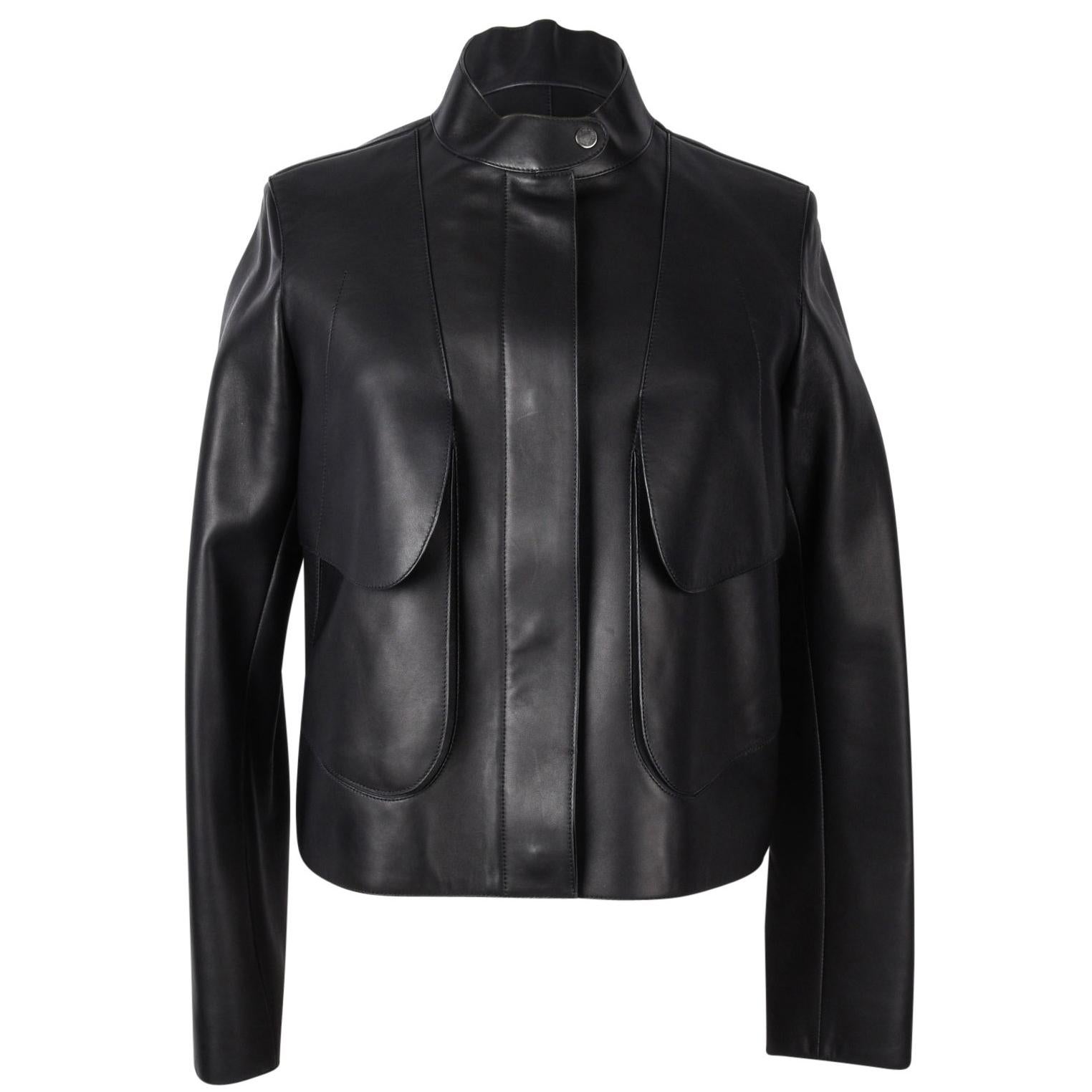 Hermes Jacket  Black. I Layered Lambskin Leather Clou de Sell.e Snaps 38 / 6 new
