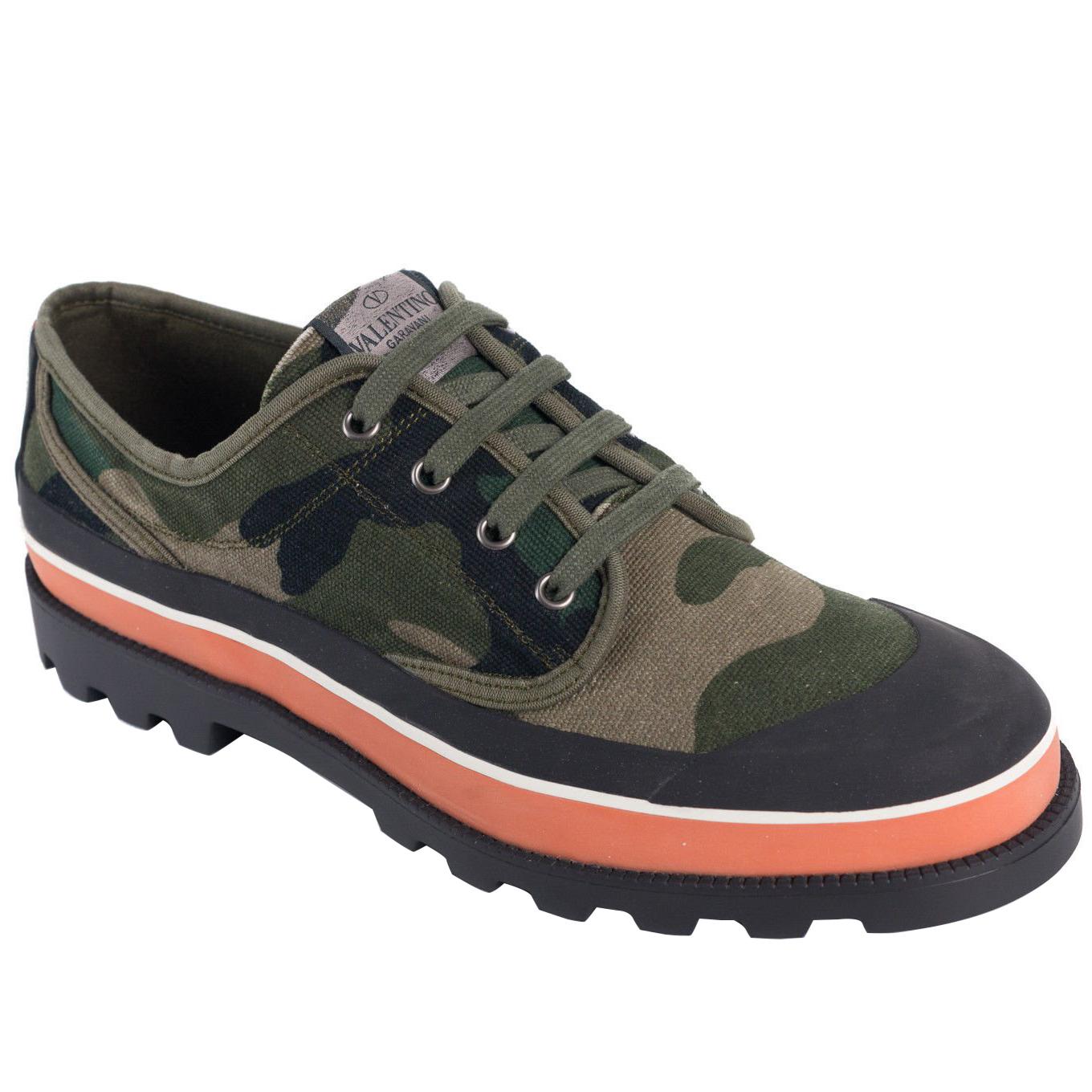 Valentino Mens Green Camouflage Canvas ID Low Top Sneakers For Sale