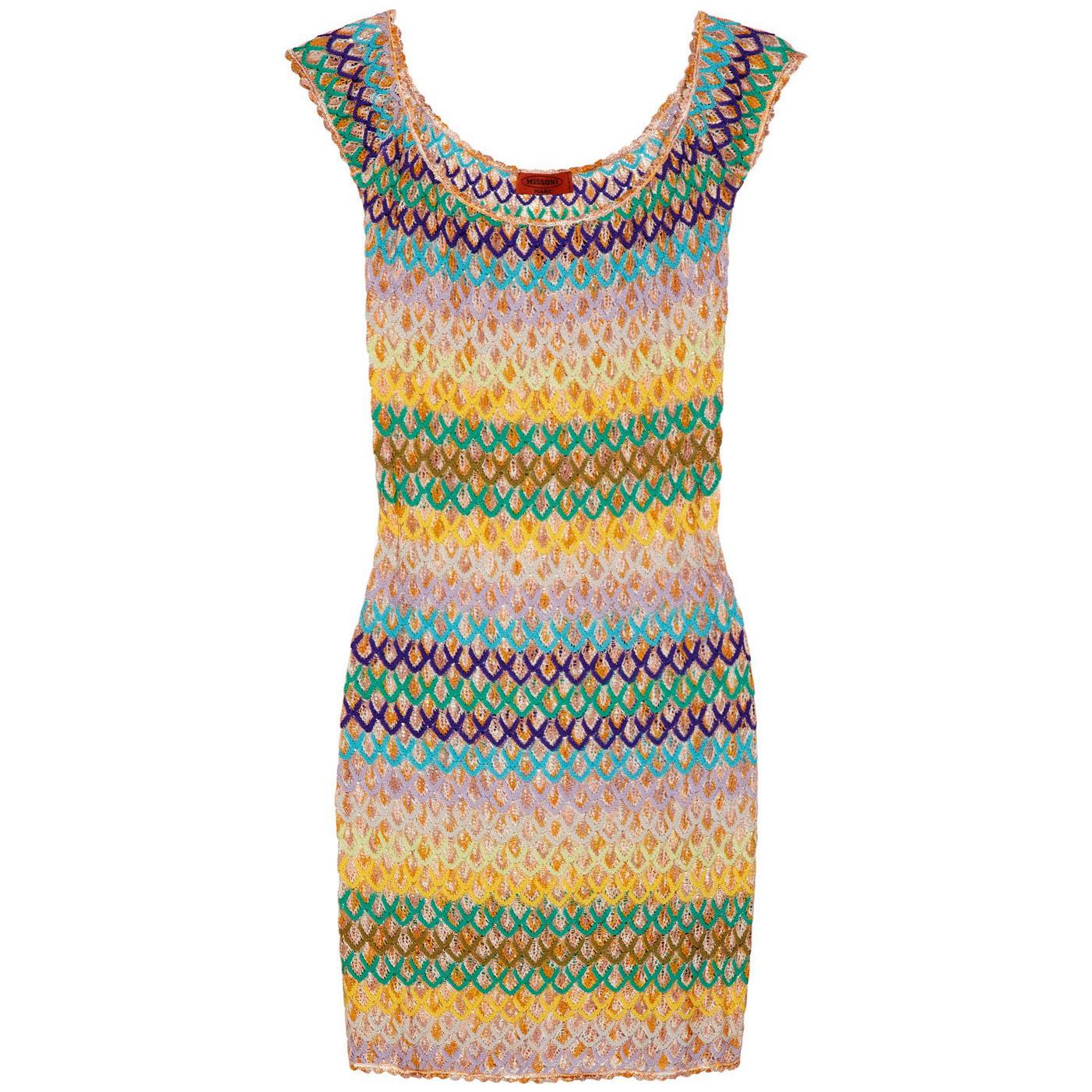 Colorful Missoni Crochet Knit Mini Dress 