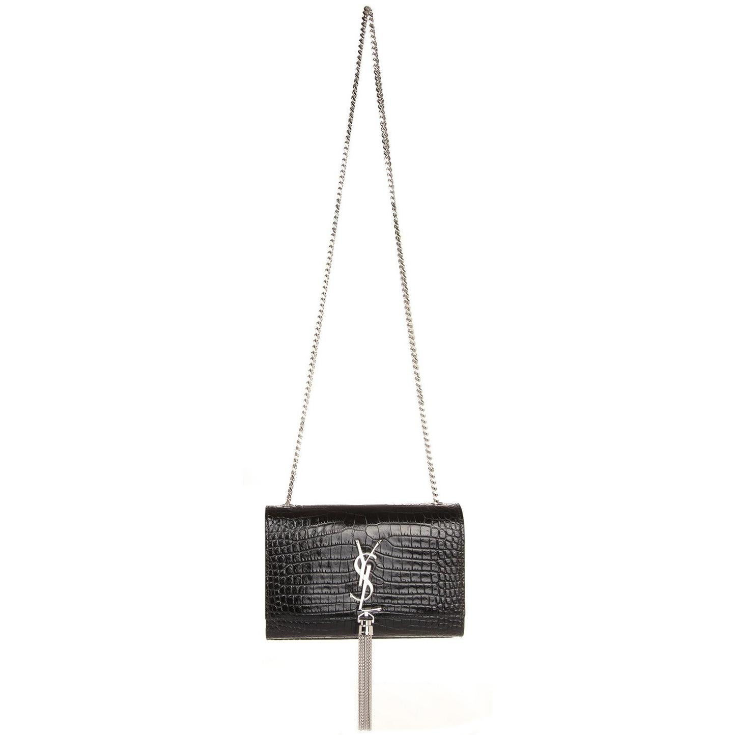 YSL Saint Laurent Small Croc-embossed bag Kate with tassel