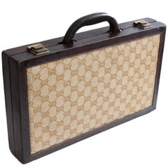 Retro Gucci Travel Backgammon Set Rare GG Logo Canvas Leather Trim 1960s 