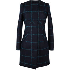 Christian Dior Coat Navy Wool Teal Mohair Window Pane 38 / 6