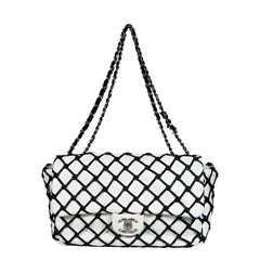 White & Black Chanel 2011 Canebiers Jumbo Flap Bag