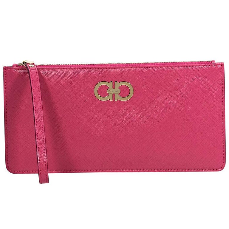 Hot Pink Salvatore Ferragamo Leather Pouch For Sale at 1stDibs