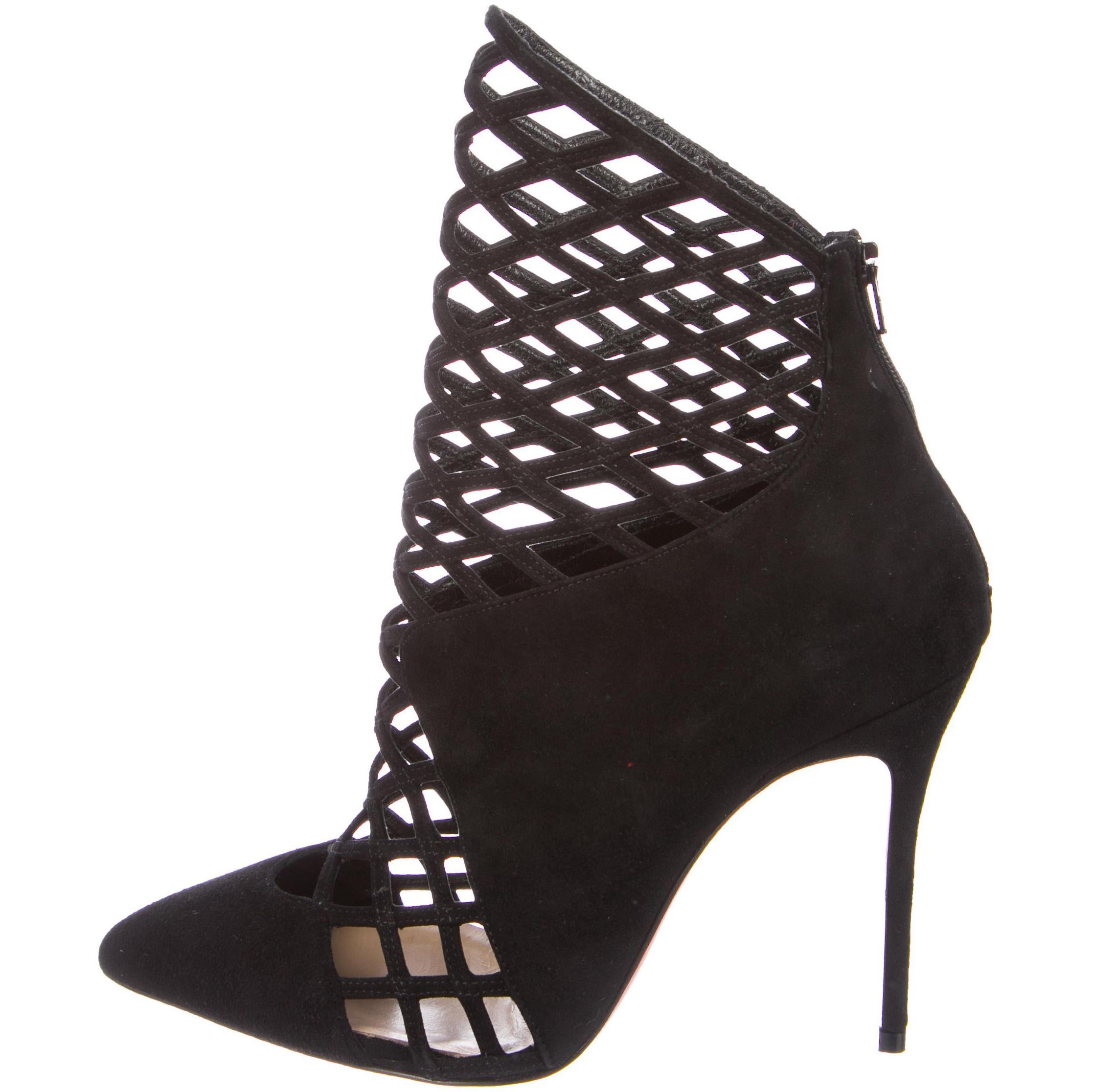 Christian Louboutin NEW Black Suede Evening Cut Out Ankle Boots Booties in Box